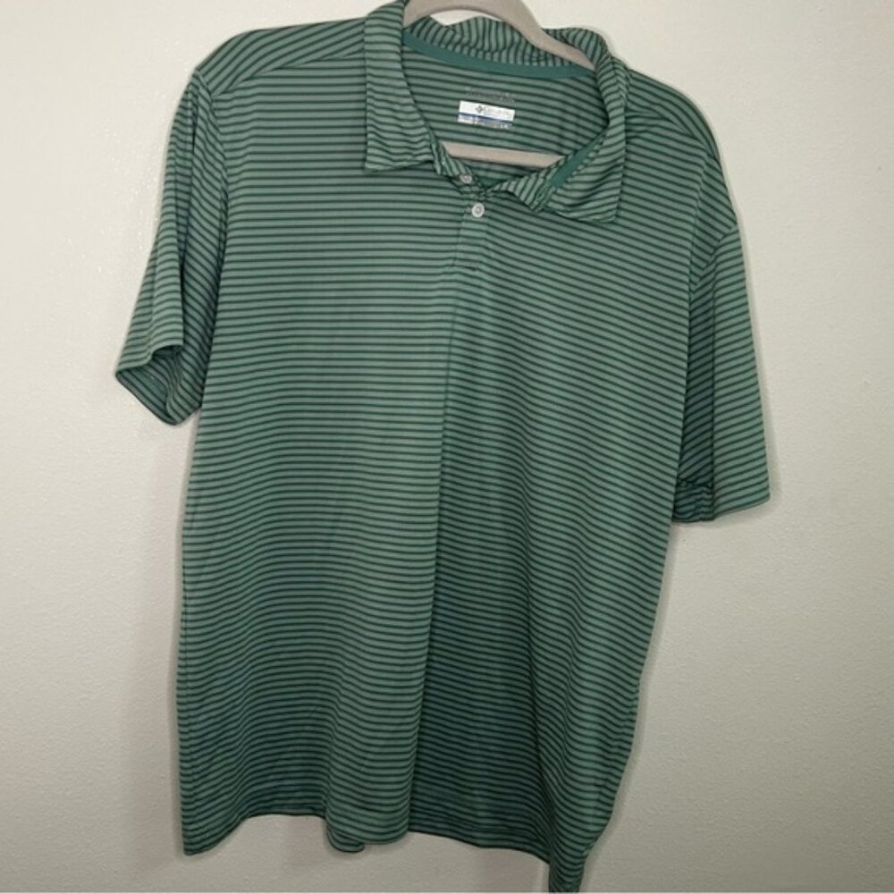 Columbia green striped athletic polo shirt